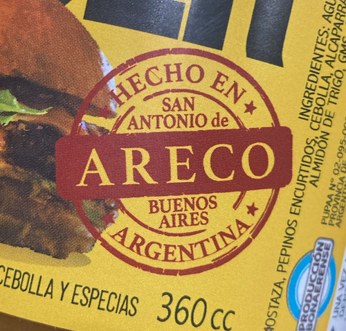 Salsa Burger Artesanal X 360cc Areco