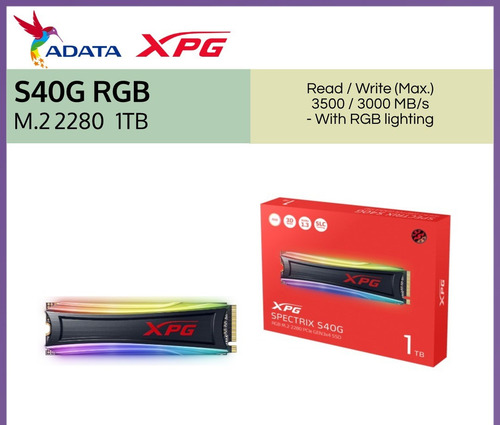 Disco Ssd Interno Xpg Spectrix S40g As40g 1tb Rgb Negro