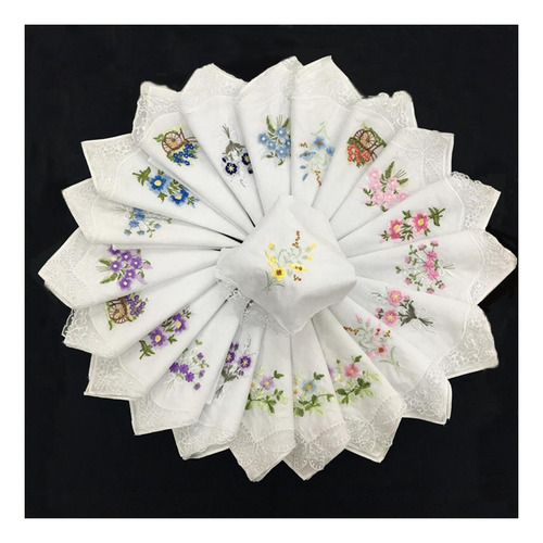 De 12 Pañuelos Florales De Con Pañuelos Bordados, Toalla