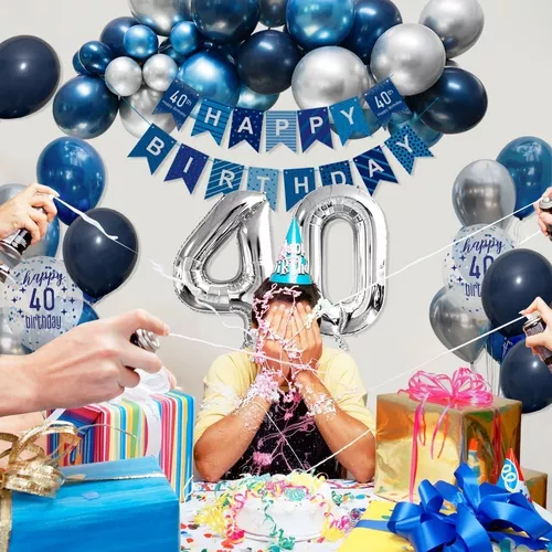 Decoraciones de cumpleaños 40 para hombres, decoraciones de cumpleaños 40  para hombres, pancarta de feliz cumpleaños 40, globos de cumpleaños de 40
