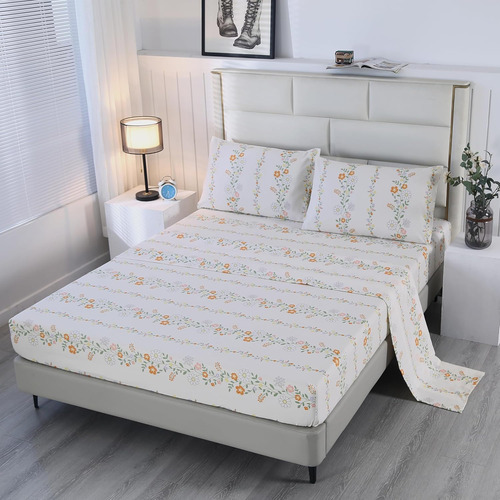 Juego De Sábanas Bajeras De 4 Piezas Con Estampado Floral Ro