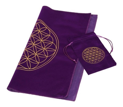 Imagen 3 de 3 de Mantel Y Funda Tarot Morado Mandala Terciopelo