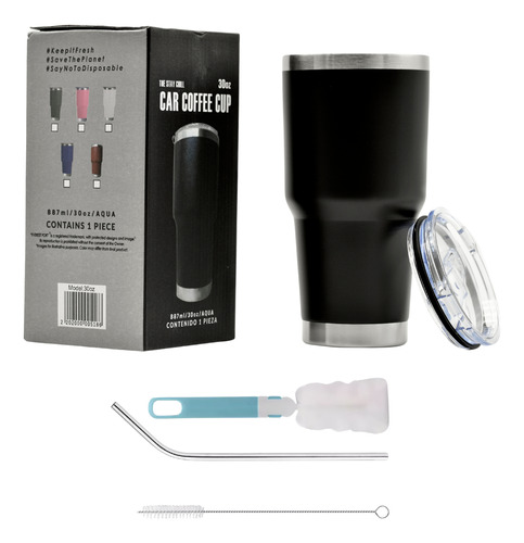 Termo Vaso 30 Onzas Acero Inoxidable Termico Multiusos Negro Liso