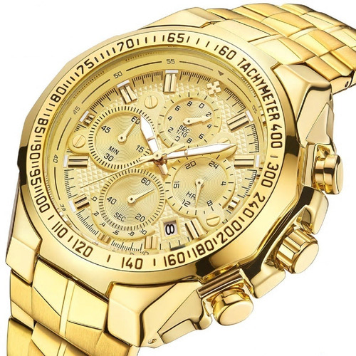 Relogio De Pulso Masculino Dourado De Luxo Prova De Água Envio Imediato