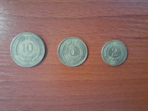 3 Monedas: 2, 5 Y 10 Centesimos Escudo Chile Año 1965