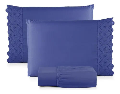 Jogo De Lençol Com Lese Queen 400 Fios 3 Peças Cama Toque Macio L...