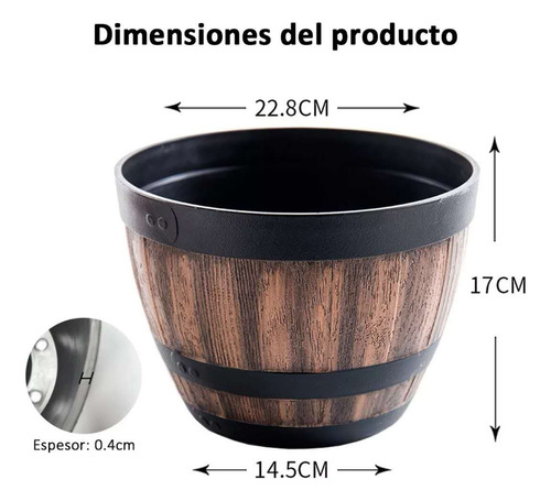 4 Maceteros Barril Simulación Madera 4l C/ Agujero 22.8×17cm
