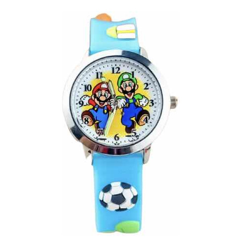 Reloj De Niño Súper Mario Bros Con Luigi Amigos Celeste