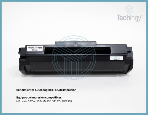 Toner Techlogy 105a Con Chip 107a 135a 108a W1105a 2 Pack