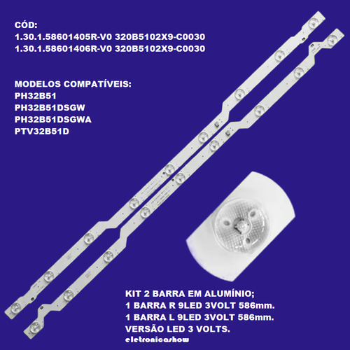 Kit 2 Barra Led Ph32b51dsgw Ph32b51dsgwa Ph32b51 Ptv32b51
