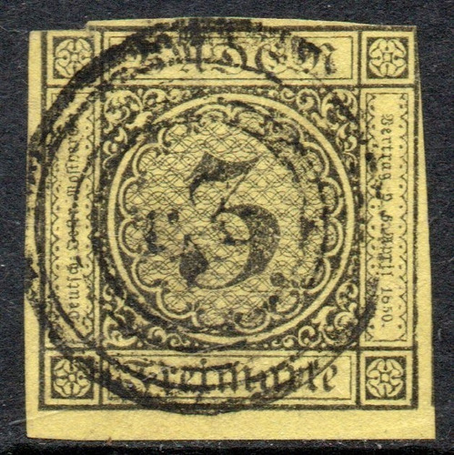 Baden (alemania) Sello Usado Cifras X 3 Kreuzer Año 1851 