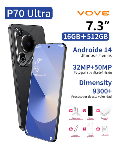 El Teléfono Más Vendido En 2025 P70 Ultra Dual Sim Smartphone 16gb Ram 512gb Rom Android Phone Support Red 5g Internet Súper Rápido Celulares 8000mah Negro