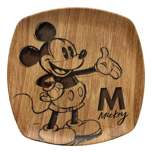 Plato Trinche Cuadrado De Bambu Mickey Mouse Color Marrón