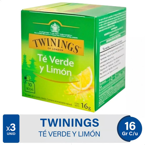 Te Verde Y Limon Twinings - Pack X3 Cajas X10 Sobres C/u