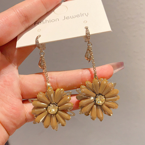 Pendientes Largos Vintage De Flores De Cristal Hechos A Mano