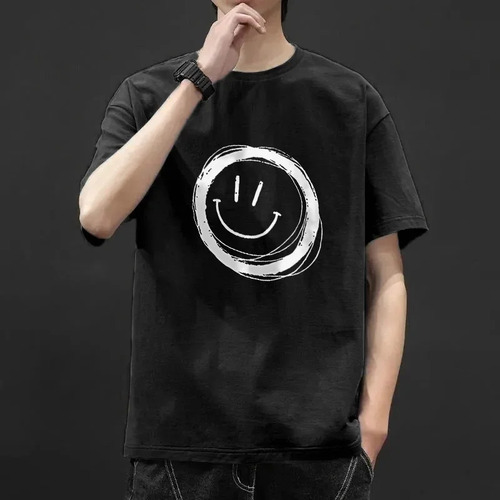 Camiseta De Manga Corta Con Cuello Redondo Para Hombre Con E