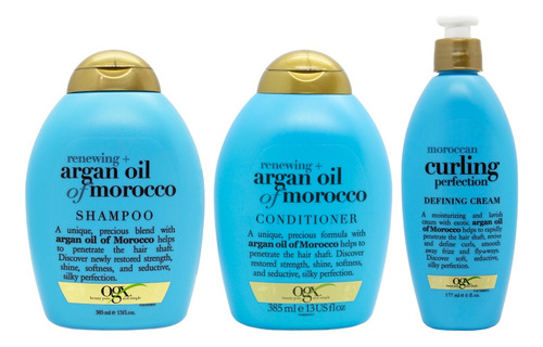 Ogx Argan Oil Of Morocco Shampoo + Enjuague + Crema Rulos