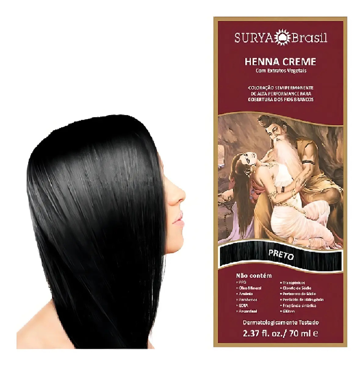 Tintura Surya Brasil Henna Creme cor preto 70 mL para Cobertura de brancos