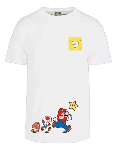 Playera Super Mario Bros Y Honguito Tee Blanco