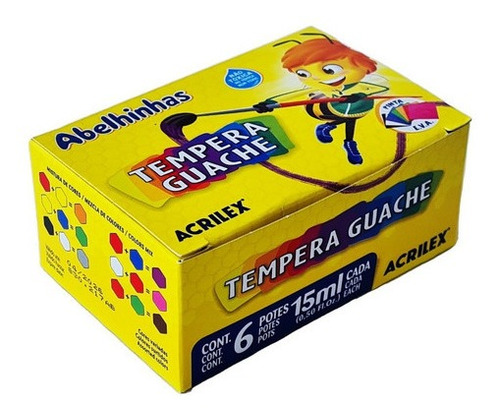 Tinta Tempera Guache Acrilex 6 Cores 15ml Abelhinhas