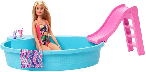 Piscina Barbie Con Tobogán, Muñeca Y Accesorios Caja Abierta (Reacondicionado)