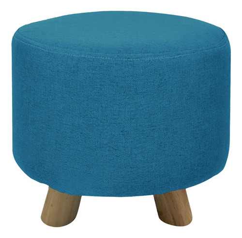 Banco Puff Banquito De Madera 4 Patas Tela Lisa Color Azul