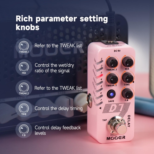 Mooer Pedal De Guitarra D7 Delay Con Looper 150s