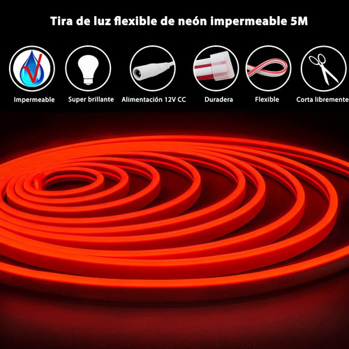 Tiras De Led Neón Luz Flexible Unicolor 5 Metros Cortar 12v Rojo