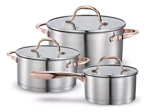 Juego Ollas Bateria Cocina 6 Piezas Acero Inoxidable Copper