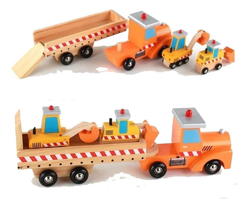  Camión Rampla Madera Construcción Niños Juguete Montessori
