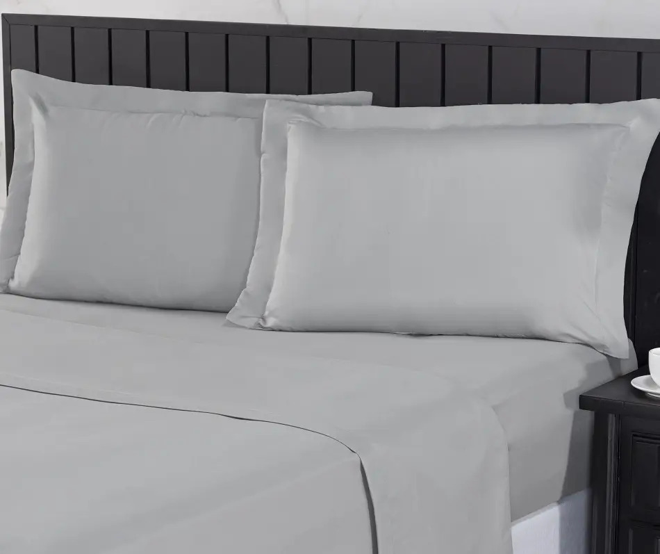 Jogo Lençol Cama Queen 400 Fios 4 Pçs Aba Toque Extra Macio Cor Cinza Desenho Do Tecido Liso