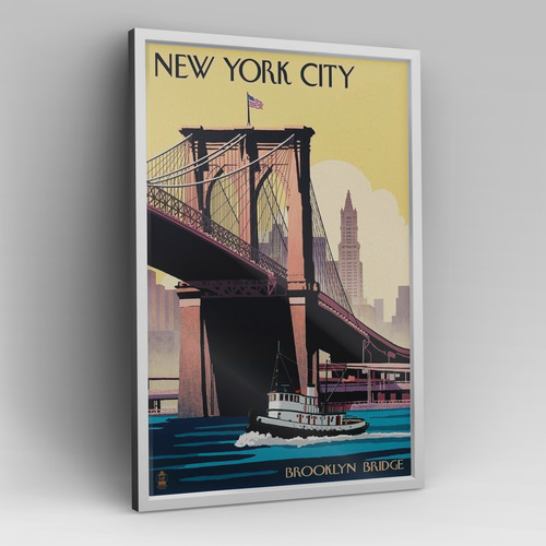 Cuadro Ciudad De Nueva York 40x30 Cm C/ Vidrio Blanco