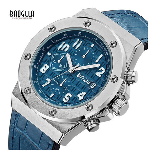 Baogela Men Chronograph Relógios De Quartzo Luminoso Cor Do Fundo Prateado/azul