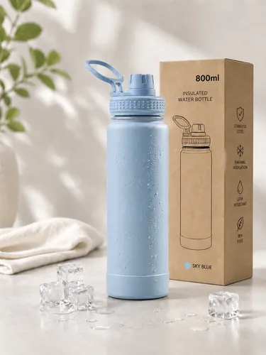 Garrafa Térmica Inox Agua 800ml Capinha Borracha Silicone