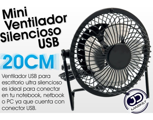 Ventilador Usb Portátil 20cm Metálico Ajustable / Silencioso