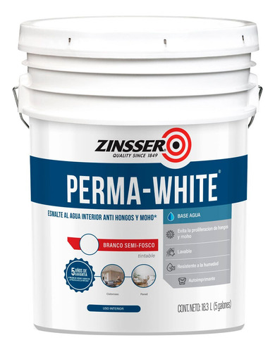 Perma White Latex Antihongo Interior Semimate Zinsser 18,9 L