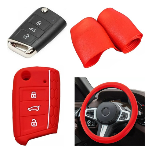 Cubre Volante + Funda Llave Silicona - Golf Mk7 Gti - Rojo