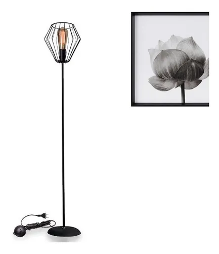 comprar Luminária Karin Skyshow® Abajur Chão Coluna Piso Retro Cor da cúpula Preta Cor da estrutura Preto
