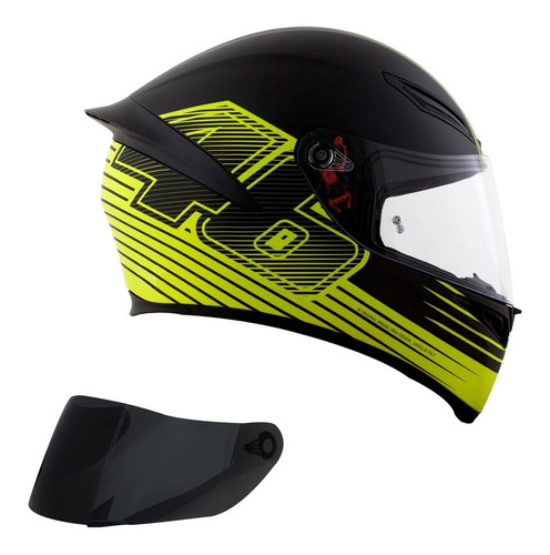 Capacete Agv K1 Edge 46 Preto / Amarelo Flúor + Viseira Fumê