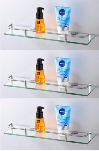 3 Estantes Repisa Vidrio Con Baranda Rectangular Baño Espejo