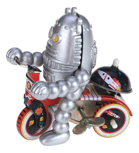 Retro Wind Up Baby Robot En Triciclo Juguete De Hojalata De