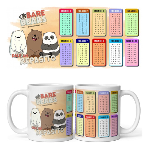 Taza Infantil Con Tematica Y Tablas De Multiplicar