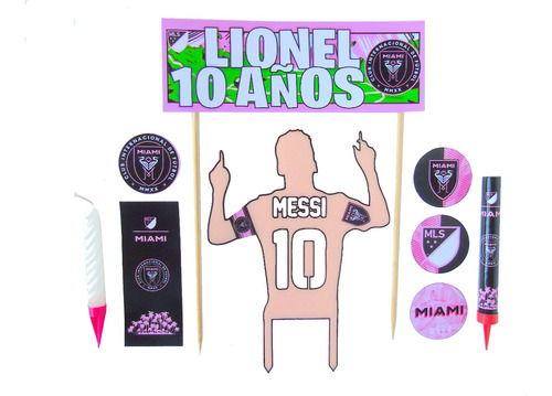 Adorno P Torta Messi Psg 30 Personalizado + Vela + Bengala +