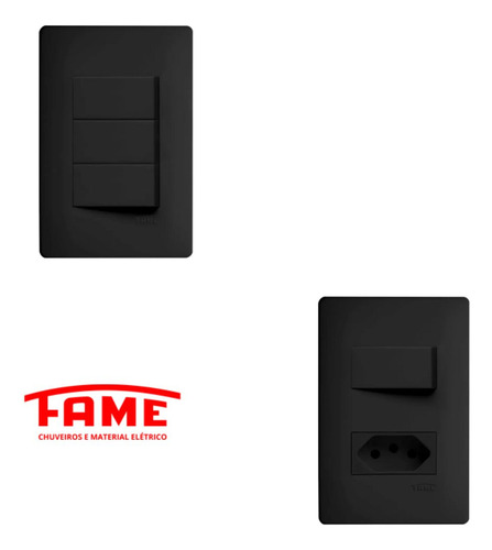 Kit Interruptor Triplo + Interruptor C Tomada 10a Black Fame