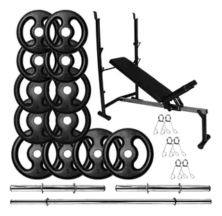 Kit Fitness Banco Supino Com 3 Barras E 40kg De Anilhas