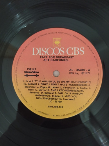 Lp Vinil Art Garfunkel Fate For Breakfast Com Encarte (Usado)