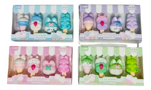 16 Gomas, 4 Paquetes De Borradores Helados Súper Kawaii Cute