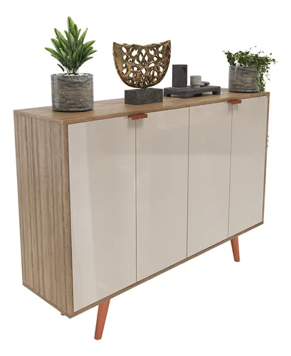 comprar Buffet Aparador Madeirado Com Off White 4 Portas - Perfeito Para Cantinho Do Café Na Cozinha Ou Sala Design Industrial