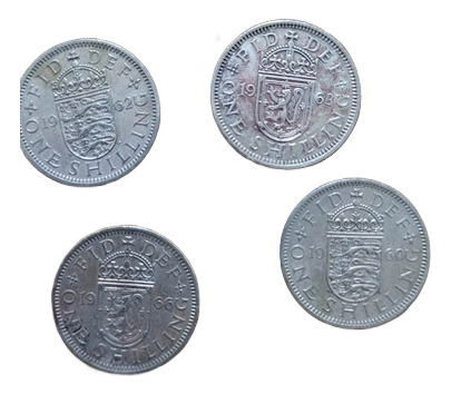 Lote 4 Moedas 1 Shilling Inglaterra: 1960,1962,1963 E 1966 (Usado)
