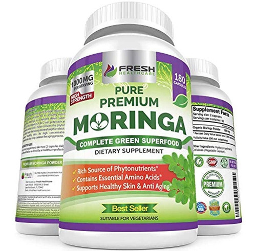 Moringa Oleifera 180 Cápsulas - Polvo De Hoja 100% Puro - Má